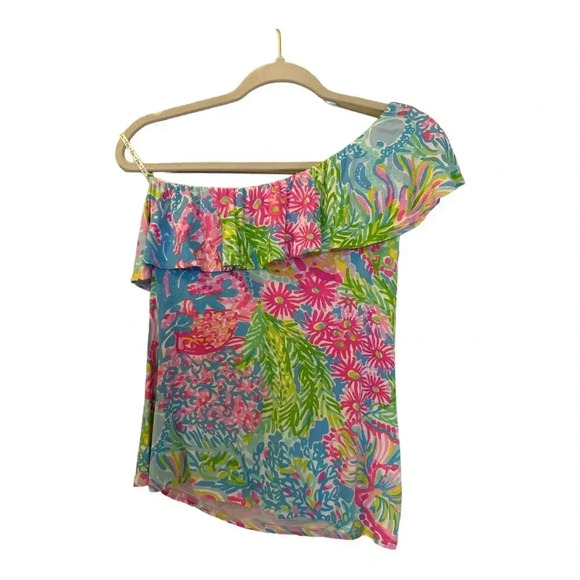 Lilly Pulitzer One Shoulder Ruffle Neveah Top // Size Small - Picture 2 of 4